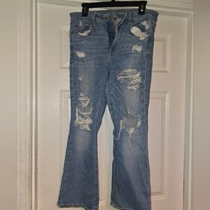 American Eagle Outfitters Light Blue Distressed Flare Jeans X Short